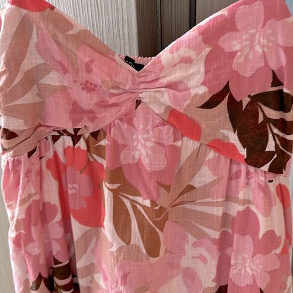 $128 MINKPINK Australia linen cotton mini dress tropical pink floral L - Picture 4 of 9